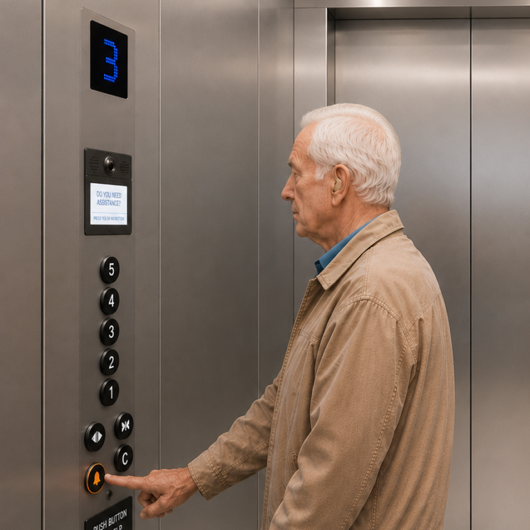 Man using Two-Way Voice & Visual Communication System