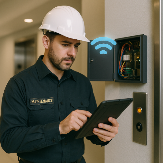 Man setting up cellular gateway system